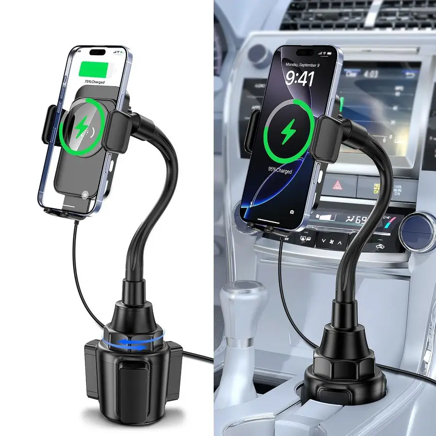 

Holder Phone Mount, Auto Clamping 2 in 1 Wireless Car Charger Holder Fast Charging, 15W with Quick Extension Long Arm, Fast Swiv