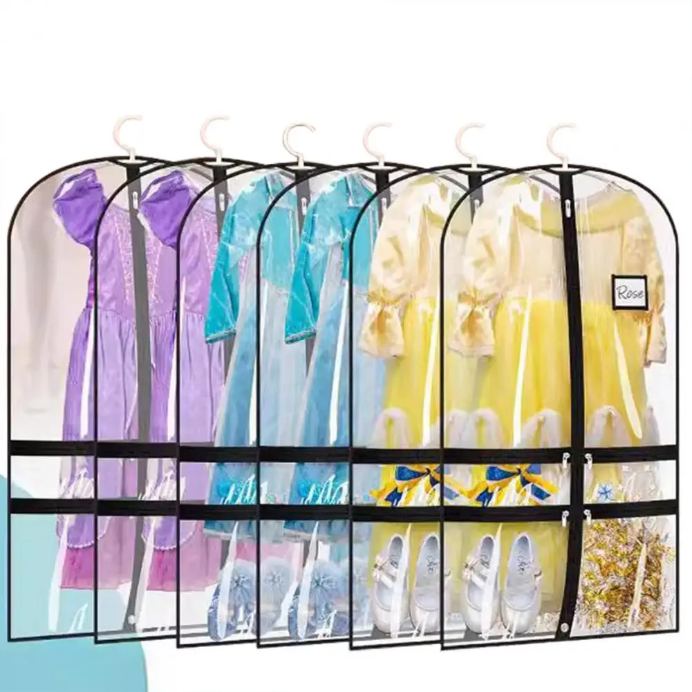 Dance Apparel Storage Cheer Uniform Costume Bag Transparent Clothing Dustproof Bag with Multi Pockets Zipper for Moisture-proof