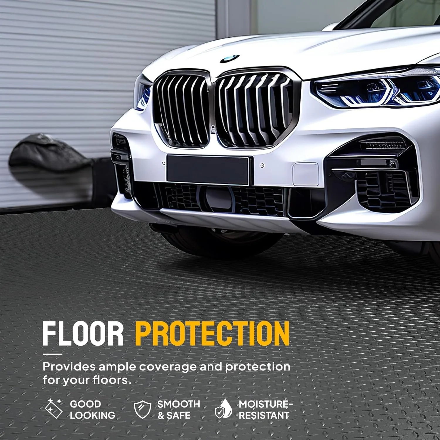 MEFEIR 4x8 FT Garage Floor Mat, Thickened Diamond Plate PVC Garage Mats Flooring Roll for Under Car, Garage Parking Mats for SUVs, Golf Cart, Sports Car