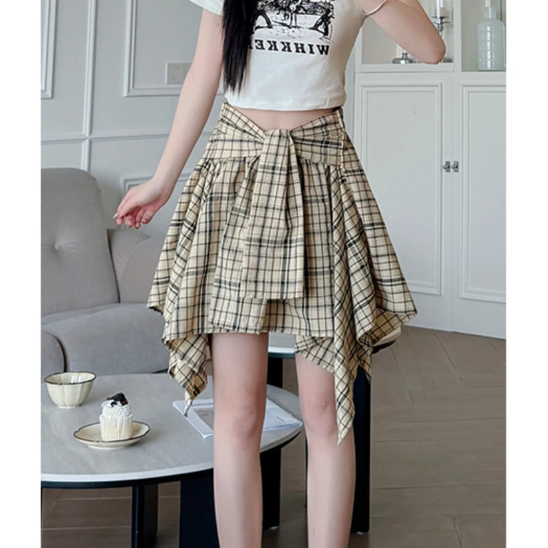 

Asymmetrical Shirt Skirt Women Summer,New Arrival High Waist Slim Short Skirt,Korean Design Plaid Short Skirt