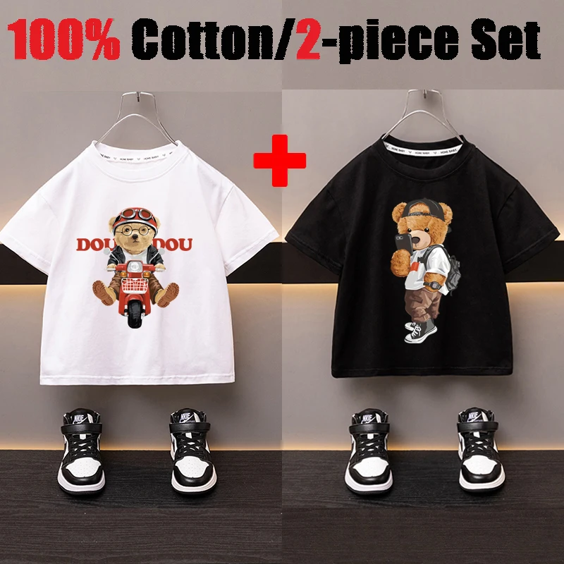 

2 Piece Cartoon Kids T Shirts Unisex Summer JP Pure Cotton T Shirts White Loose Sports Tops Panic Buying 2-12y New