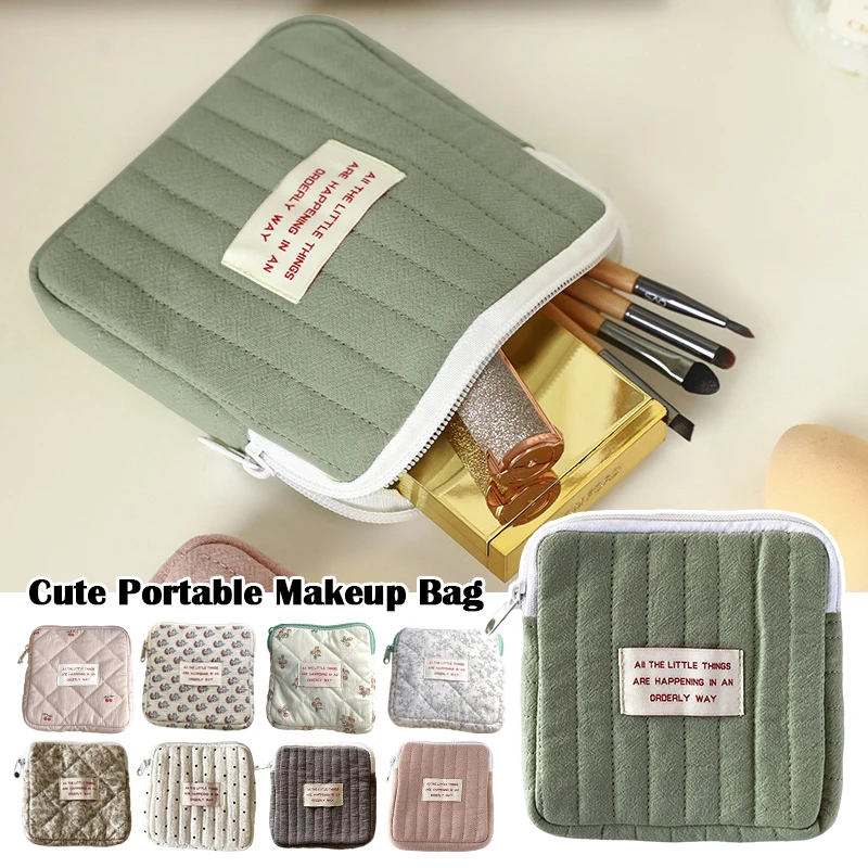 

Quilted Cotton Ladies Travel Storage Bag Zipper Cosmetic Makeup Bag Headphone Bag Lipstick Pack Digital Product Storage Bag New