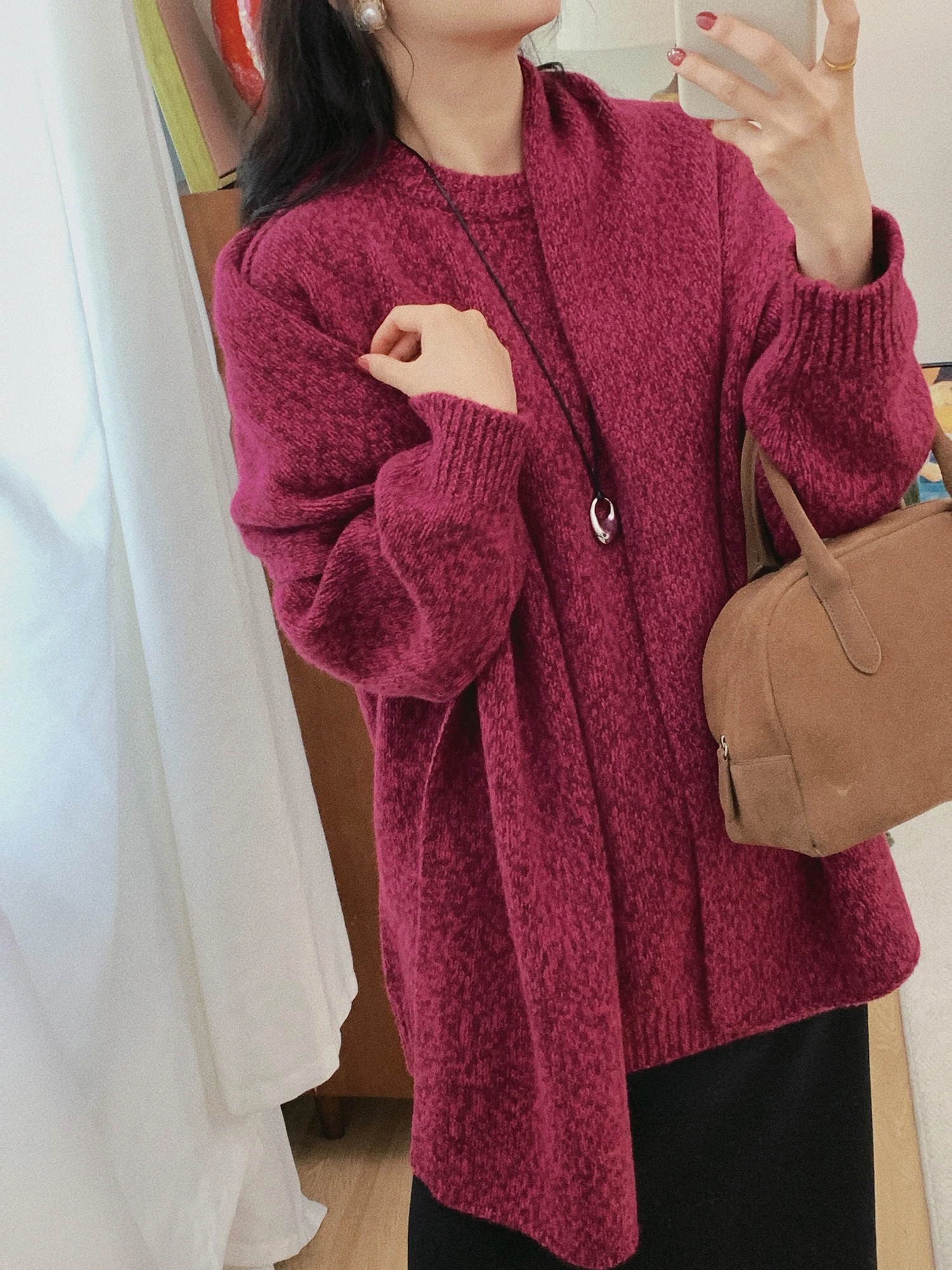 

Loose Knitted Woolen Sweater Women's Winter Faion Thiened Long Sve round Ne Pullover Cozy Sle Ci South S