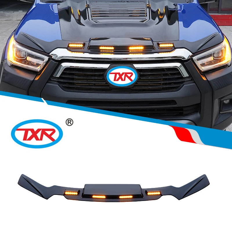 Front Bonnet Guard  Auto Exterior Accessories Bonnet Deflector with Streamer Light Design for Toyota Hilux 2021-