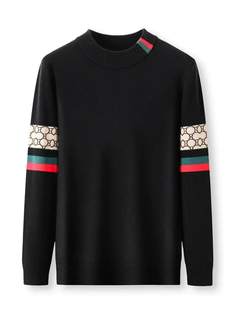 

Luxury brand men's round neck knitted sweater autumn winter fashion custom printed Korean style hot selling warm design pullover