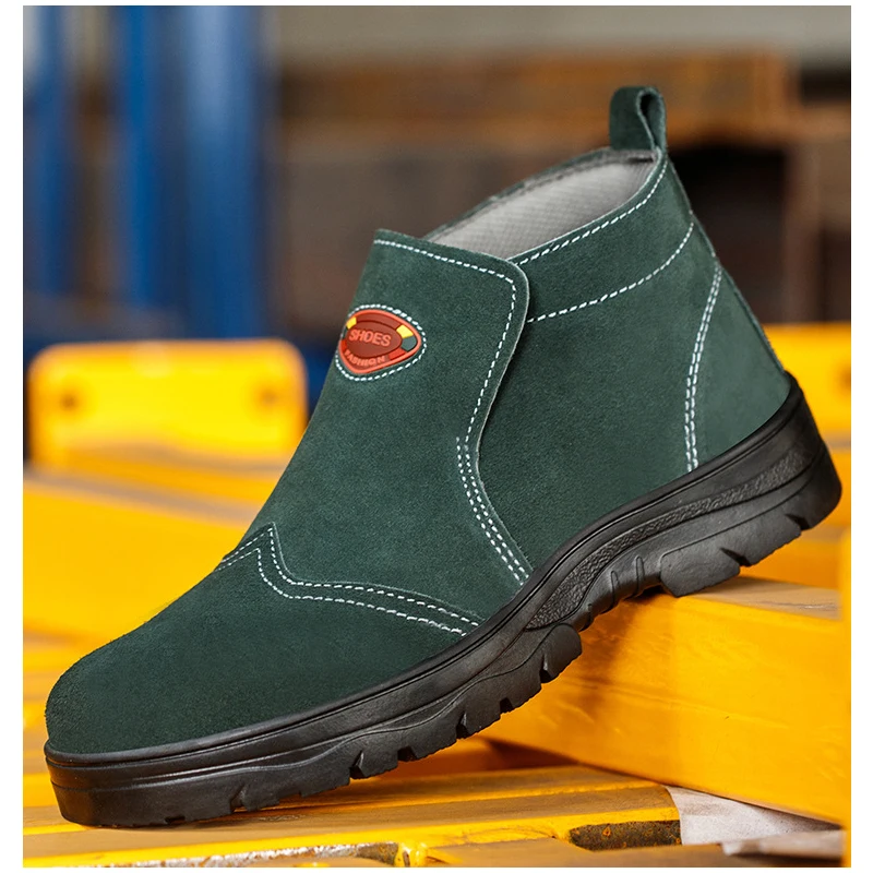 men casual steel toe caps working safety boots cow suede leather welding shoes worker chelsea ankle botas safe footwear protect