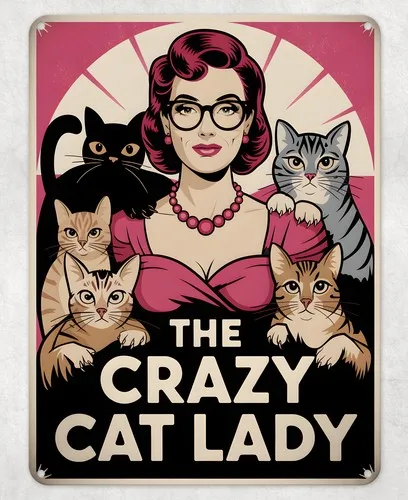 The Crazy Cat Lady Funny Metal Poster Wall Tin Sign Man Cave Shed Home Plaque --Tin Sign