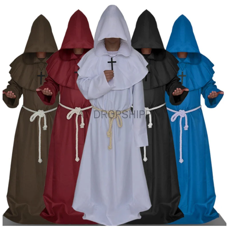 

Unisex Halloween Robe Hooded Cloak Costume Plague Doctor Cosplay Monk Suit Adult Role Playing Decoration Clothing