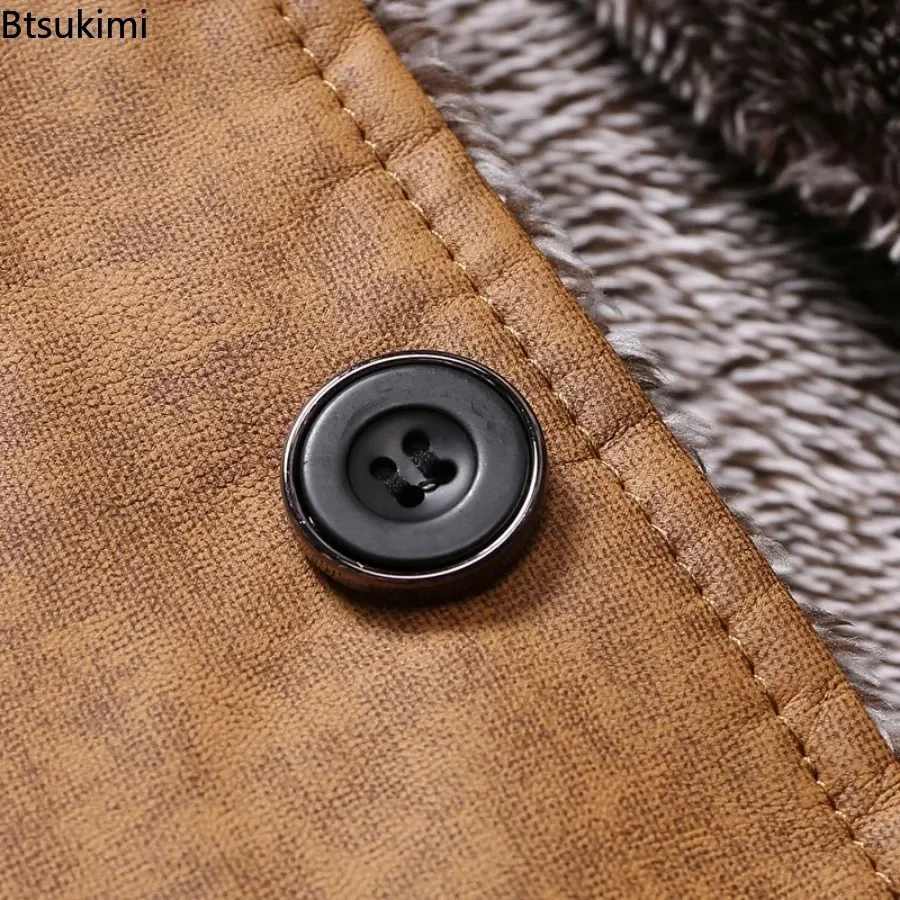 Nowość 2025 Męska skórzana kurtka garniturowa Slim Plus Płaszcz polarowy Moda Średniej długości kurtka ze skóry PU Streetwear Mężczyźni Dorywczo Ciepła odzież wierzchnia