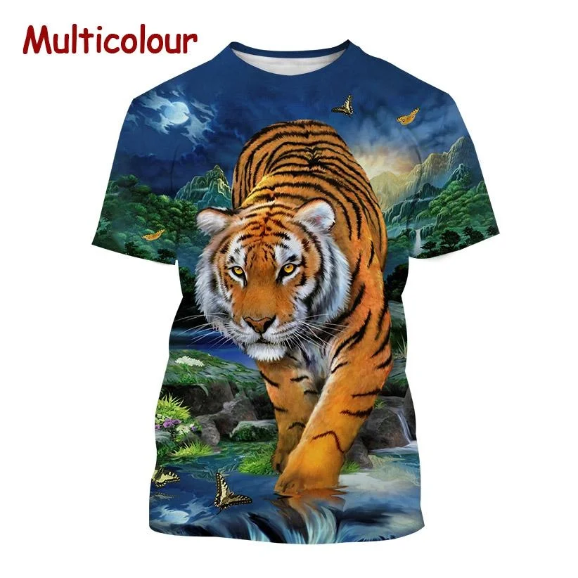 

T shirts Animal Tiger Pattern 3D Print Men Women TShirt Oversized Summer Fashion Short Round Neck Sleeve kids Tops Tees Clothing