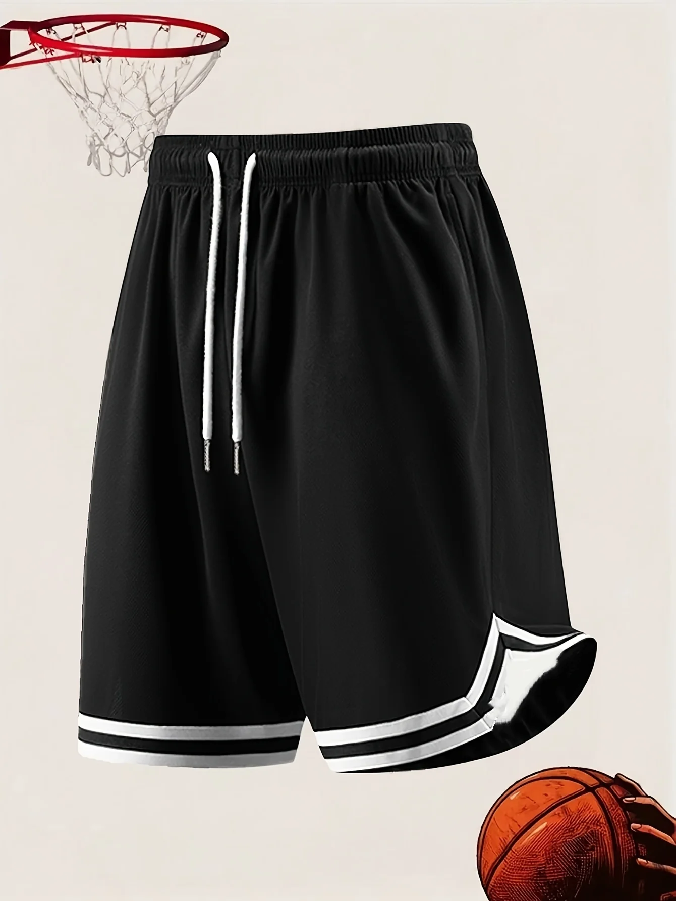 Summer Hot Selling Men Contrast Trim Basketball Shorts Quick Dry Mesh Breathable Sports Workout Running Five Quarter Shorts