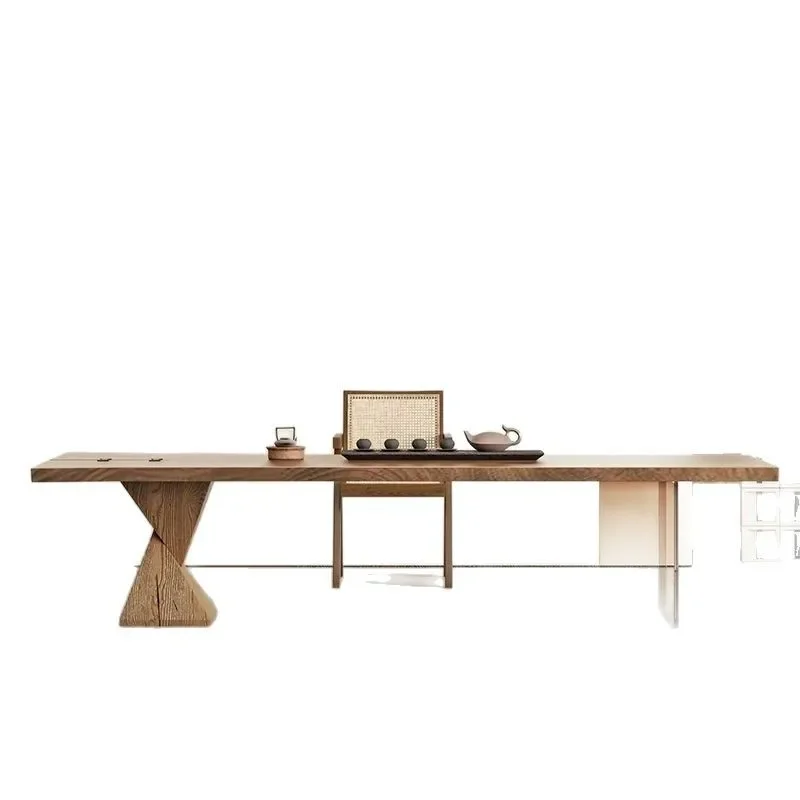 

Японский длинный чайный стол из массива дерева в стиле ваби-саби, с эффектом песочной окраски, для гостиной и офиса