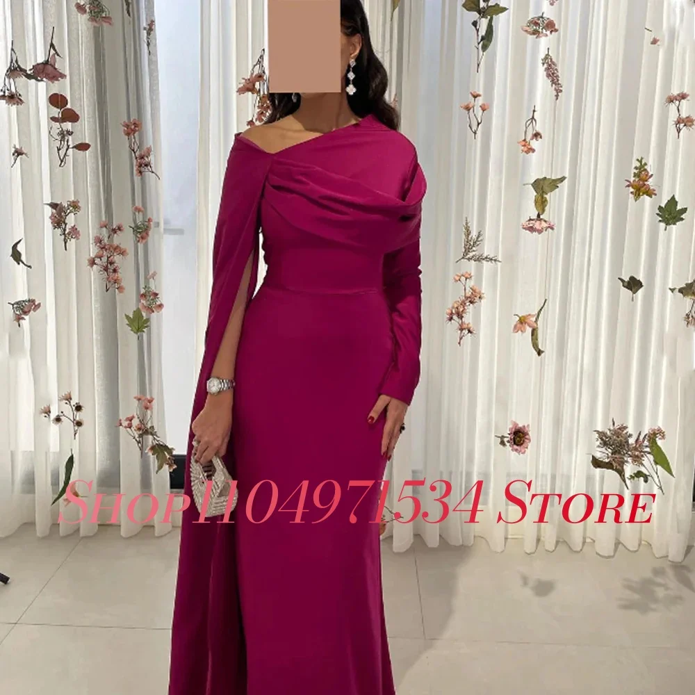 맞춤형 기질 새틴 오프 숄더 이브닝 드레스 섬세한 긴 소매 보트 넥 특별 행사 가운 사용자 정의 크기
