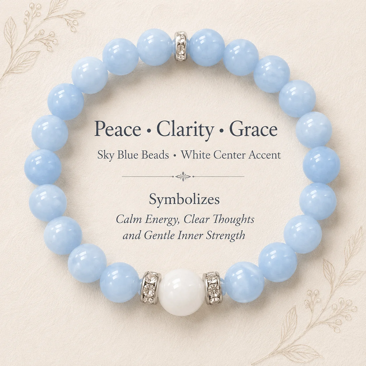 Bracelet perlé Blue Serenity, bracelet extensible bleu ciel avec perle centrale blanche, sœur, amie, fille