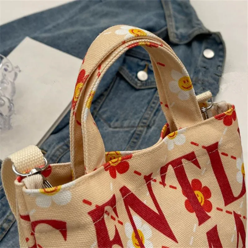 Gentle Woman Letter Printing Small Tote Bag, Street Trendy Canvas Mini Handbag Shoulder Bag, Versatile Teen Women Crossbody Bag,