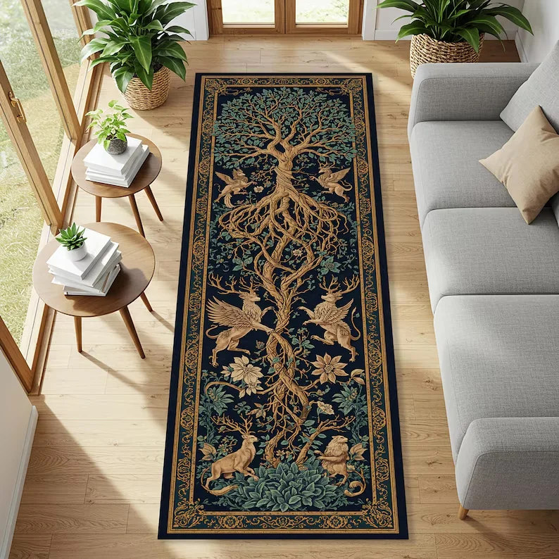 Natural Tree of Life Pattern Area Carpet Mat Rug Home Decoration Mythical Vintage Modern Hallway Living Room Floor Rug