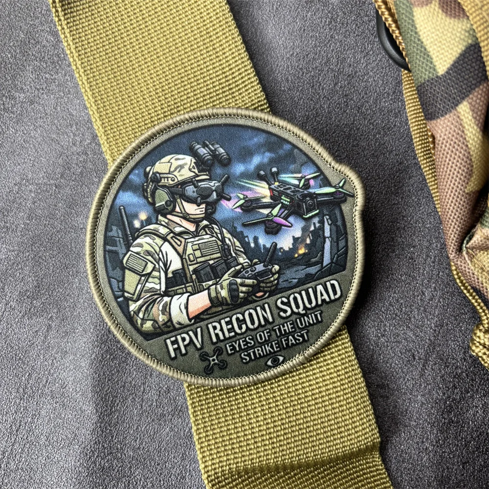 "FPV RECON SQUAD" Tactical Patch on Clothes Morale Badge Hook Loop Soldiers and Drones Patches Backpack Print Armband