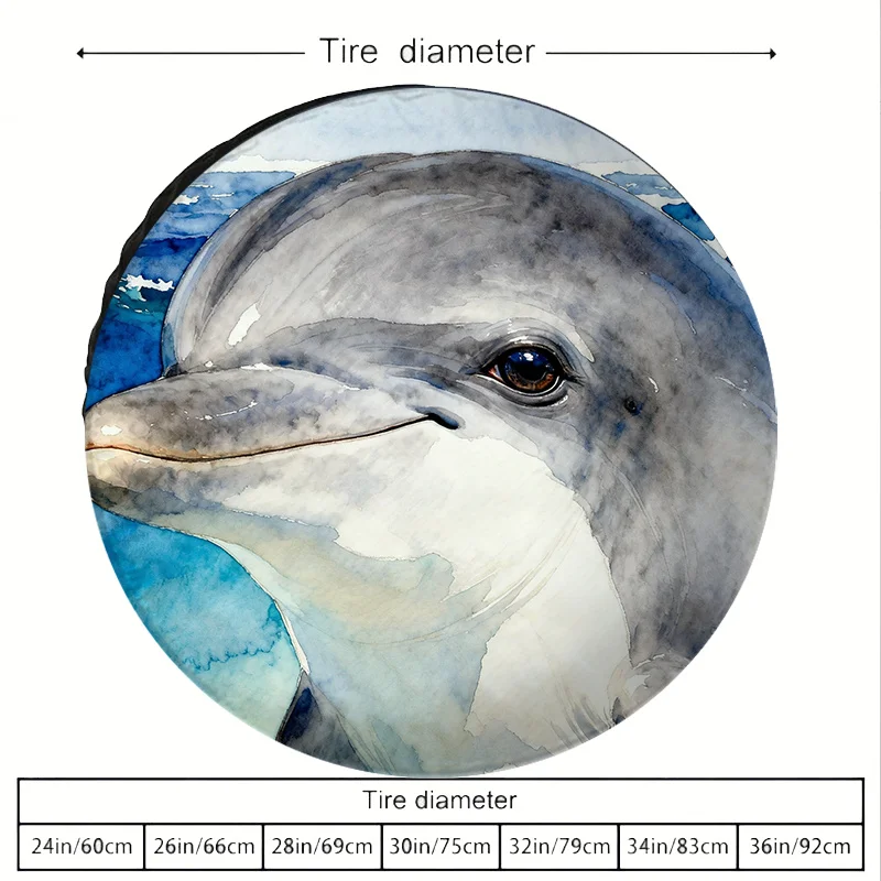 Watercolor Dolphin Pattern Polyester Car Tire Cover, Universal Fit For Most Vehicle Models