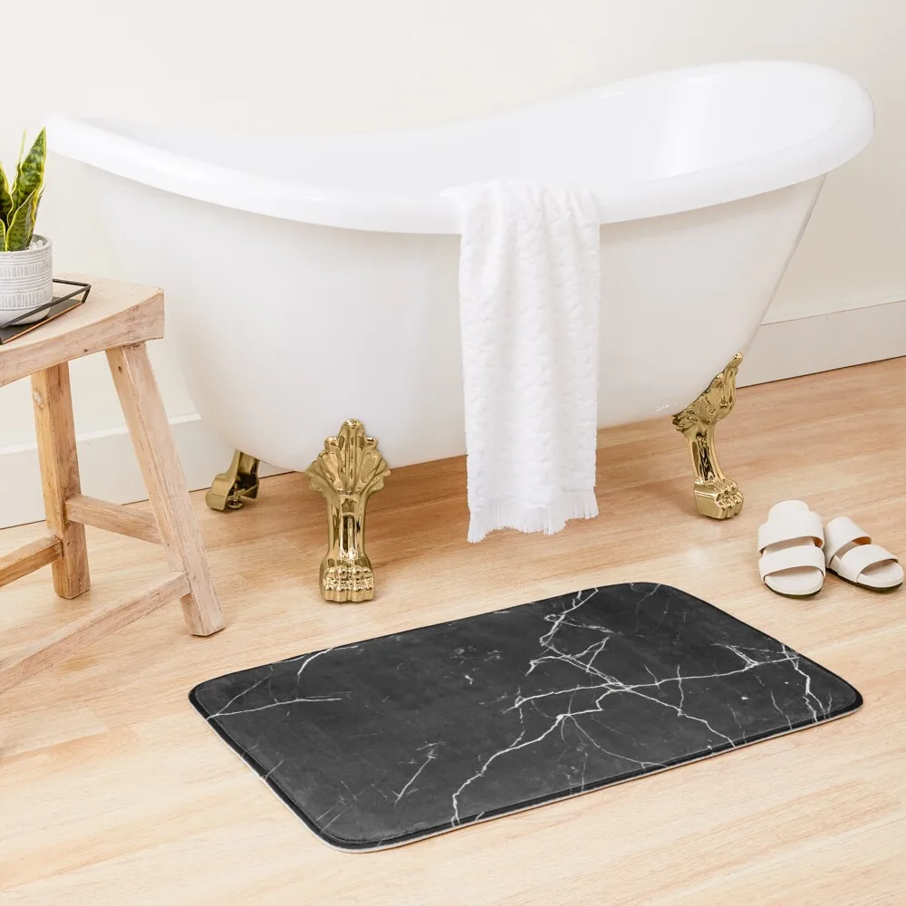 

Black Marble - Classy Black and White Marble Bath Mat Carpet Anti Slip