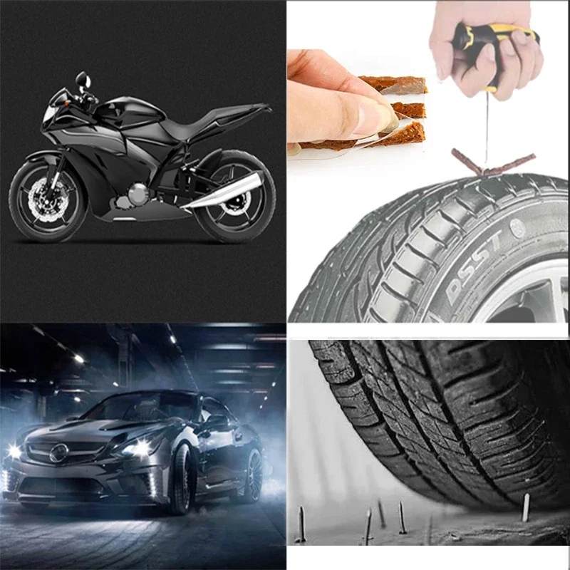 Car, Motorcycle, Bike Tire Repair Tools Kit. Tire Quick Repairing Set. Tyre Puncture Repairing Tool with Repair Rubber Strips.