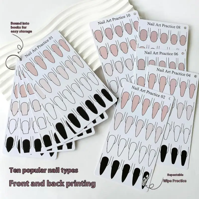 

Watercolour Nail Art Practice PVC Paper Trapezoidal Oval Square Nail Shape Beginner's Practice Painting Double Sided Cardstock