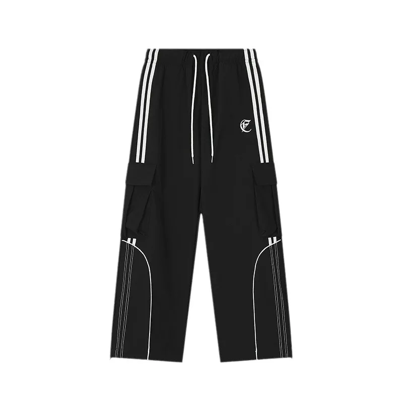 Amerikaanse Retro Multi-Pocket Side Stripe Broek Mannen Vrouwen Mode High Street Casual Sport Losse Rechte Pijpen Broek Trend