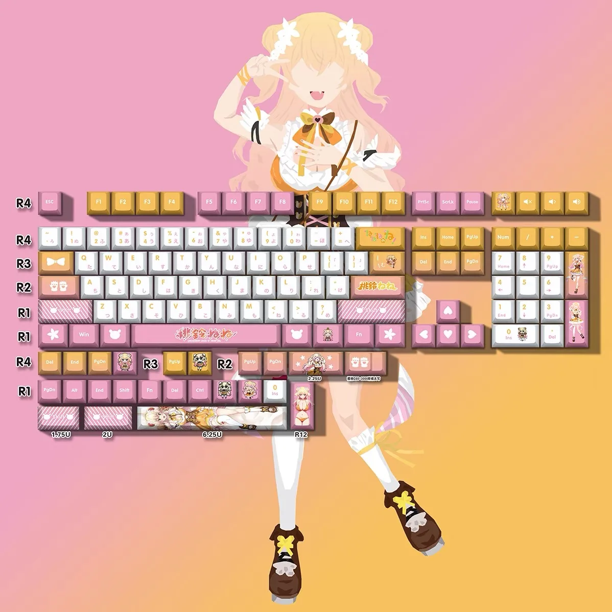 132 Keys peach flower keycaps PBT Vtuber Hololive Key Cover DYE Sublimation Cherry MX Axis Switch Keycap Mechanical Keyboard