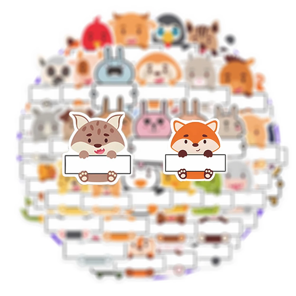 

10/30/60pcs Cute Cartoon Animal Name Tags Stickers Creative Graffiti Decals for Kids Toy Stationery Phone Laptop Sticker Packing
