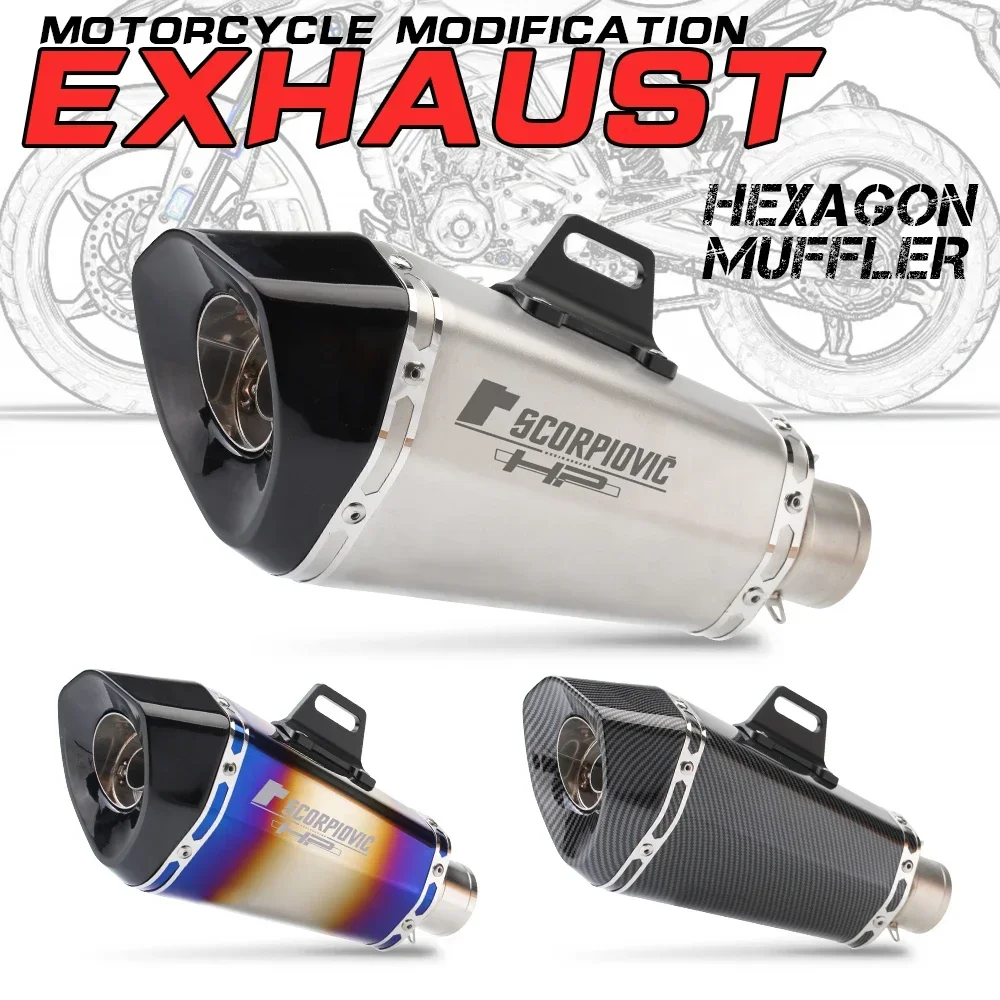 Motorcycle modified exhaust pipe universal small hexagon muffler R6 FZ8 DUKE390 R25 MT07 MT09 YZF R1 R6 with DB Killer