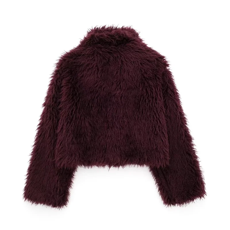 Women’s Autumn Winter Burgundy Fashion Soft Faux Fur Open Front Cardigan Coat Daily Outing Outfit
