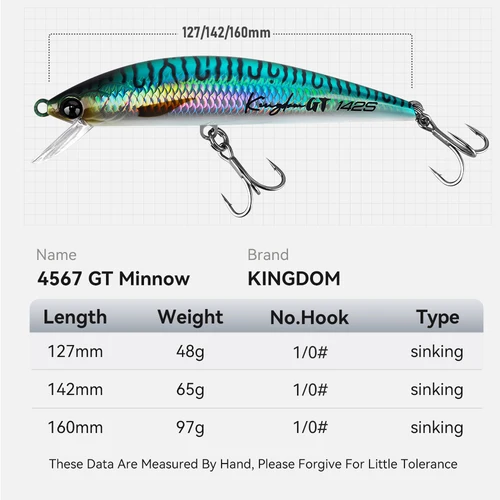 Imagen 2 del producto Kingdom-señuelo de pesca de pececillo hundido, 48g, 65g, 97g, cebo Artificial de fundición larga, Wobblers duros para atún GT, lubina, pesca en agua salada