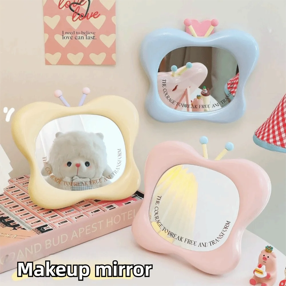 Cute House Shape Makeup Mirror Wall-mounted Tabletop Dressing Mirror Portable with Stand Beauty Mirror