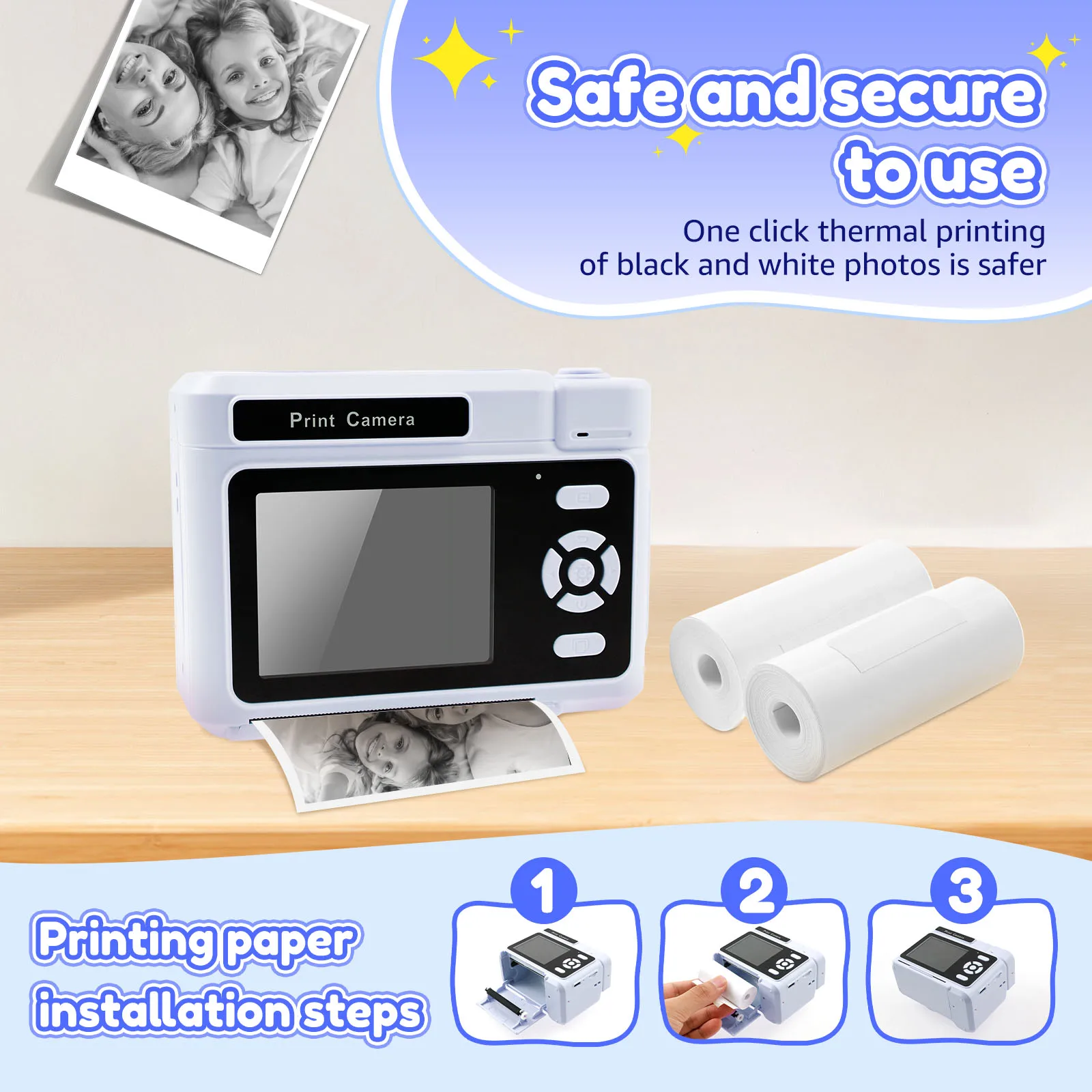 즉석 인화 카메라, 인화지 및 32G 카드 포함, 1080P HD 비디오, 어린이용 즉석 인화 카메라, 여자아이 생일 선물