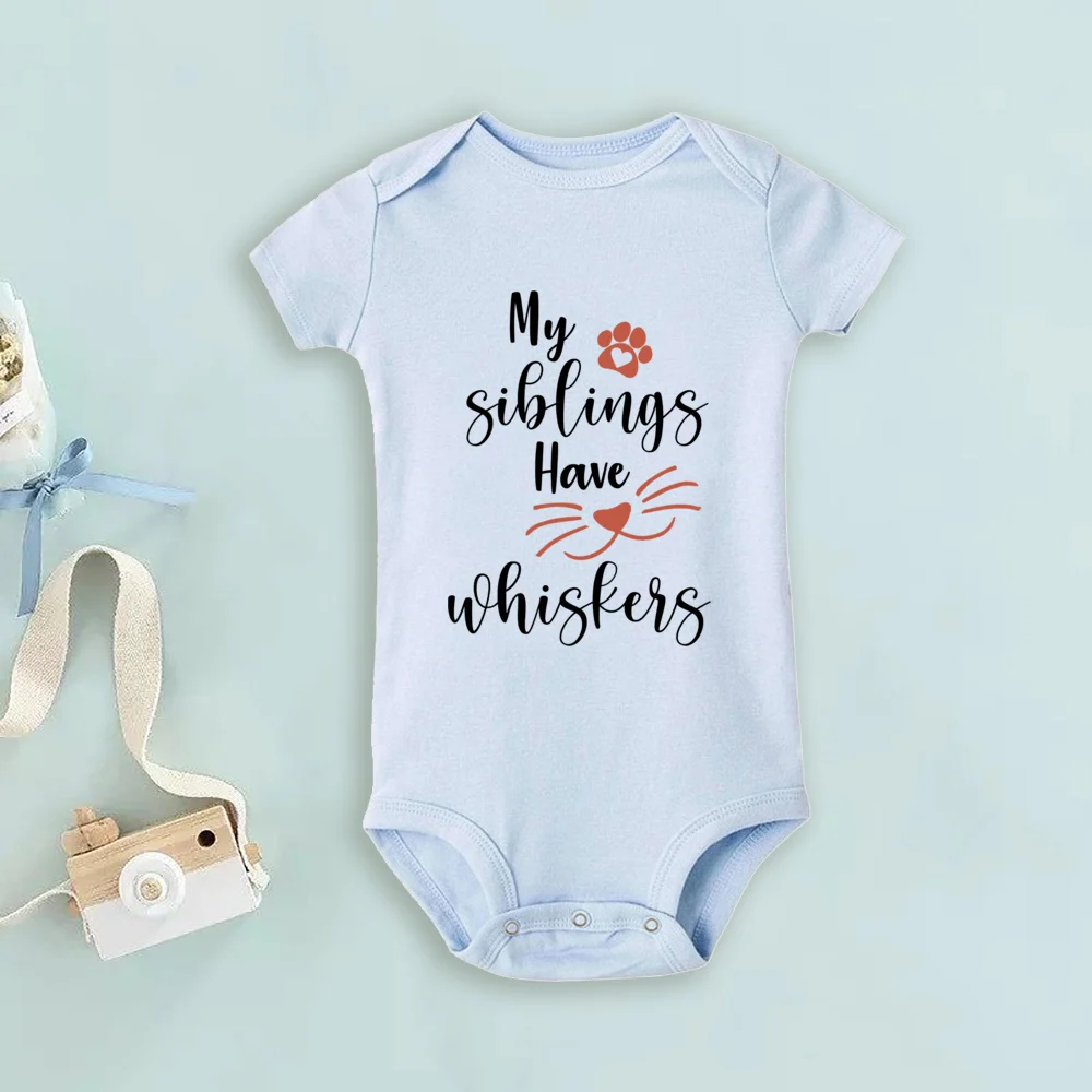 Cat Baby Romper Baby Shower Gift My Siblings Have Whiskers Print Bodysuit Newbron Funny Clothes Pregnancy Announcement Jumpsuit