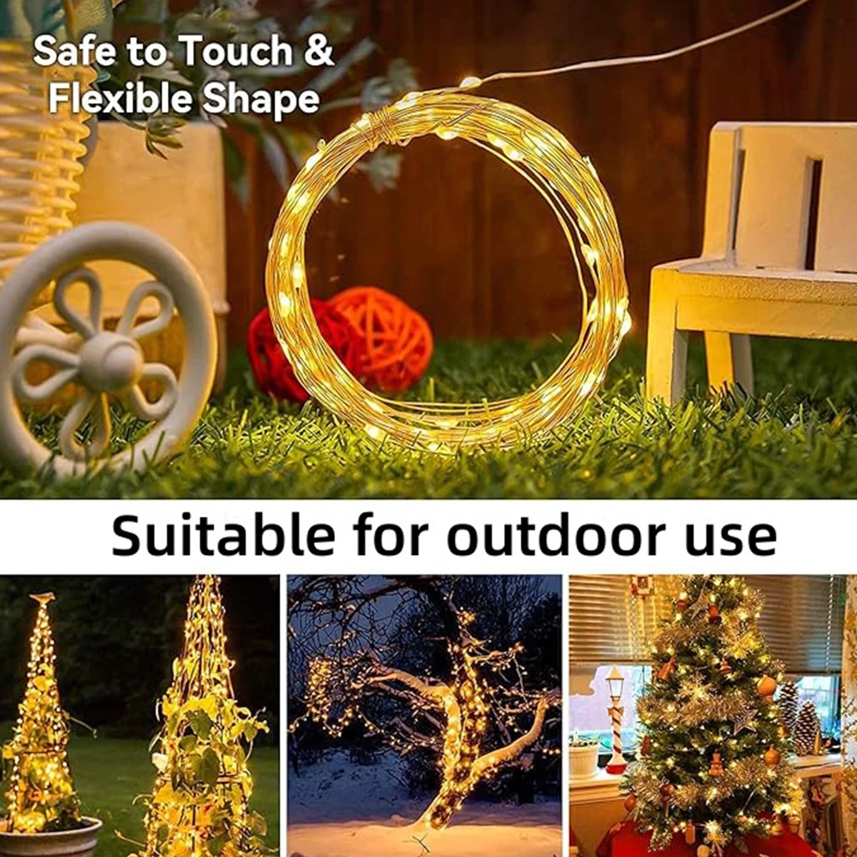 32M/22M Solar Fairy String Lights Outdoor Waterproof Copper Wire LED 8 Lighting Modes Flashing for Party Garden Home Decoration