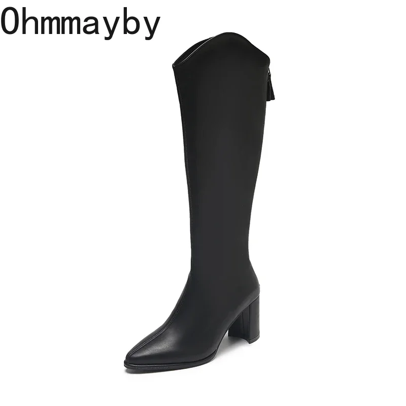 Women Knight High Boots Fashion Pointed Toe Knight Long Booties Autumn Winter Female Soft Leather Shoes