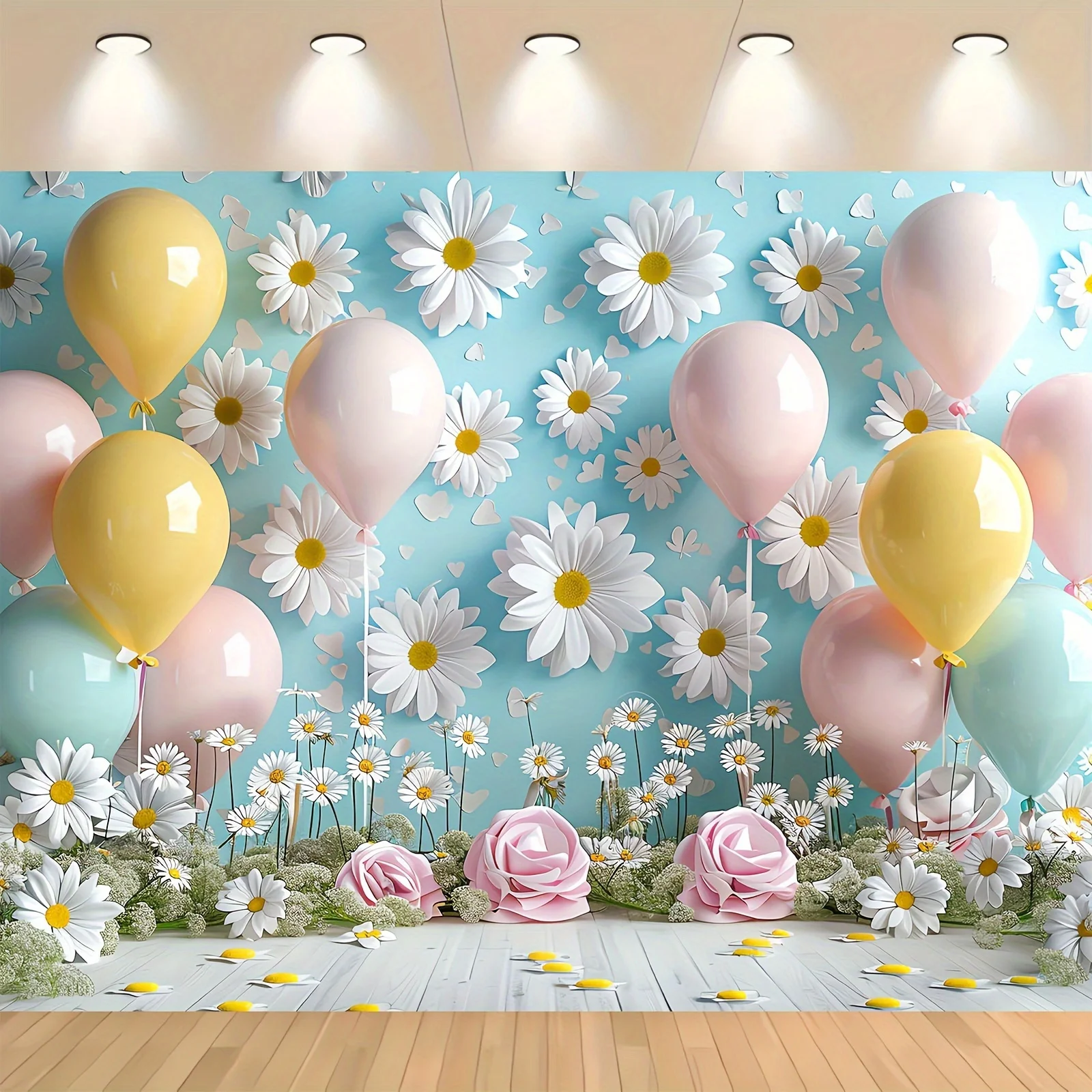 

Blue Balloon Daisy Series Background Cloth Birthday Party Wedding Baby Shower Holiday Photography Background Decoration