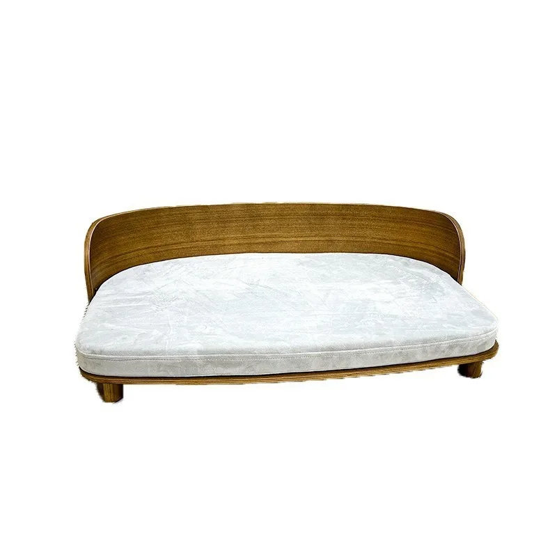Curved wood U-shaped solid wood dog bed pet sofa, cat litter kennel winter pet litter medium and small dog