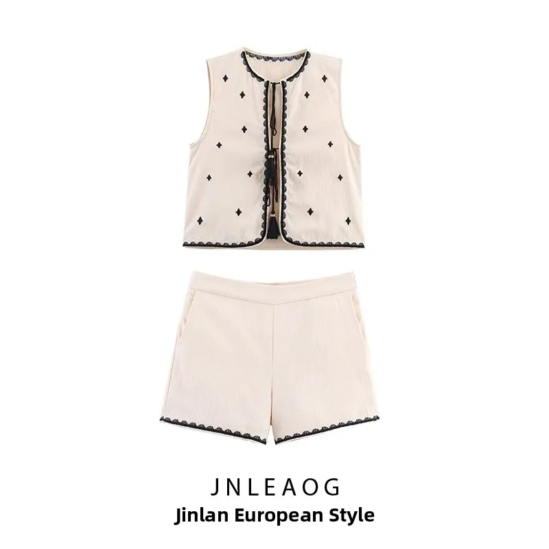 JNLEAOG Spring New Women's Fashion Design Embroidery Suzhou Tassel Vest 1971150 Polyester Fiber A-Line Narrow Strap Vest