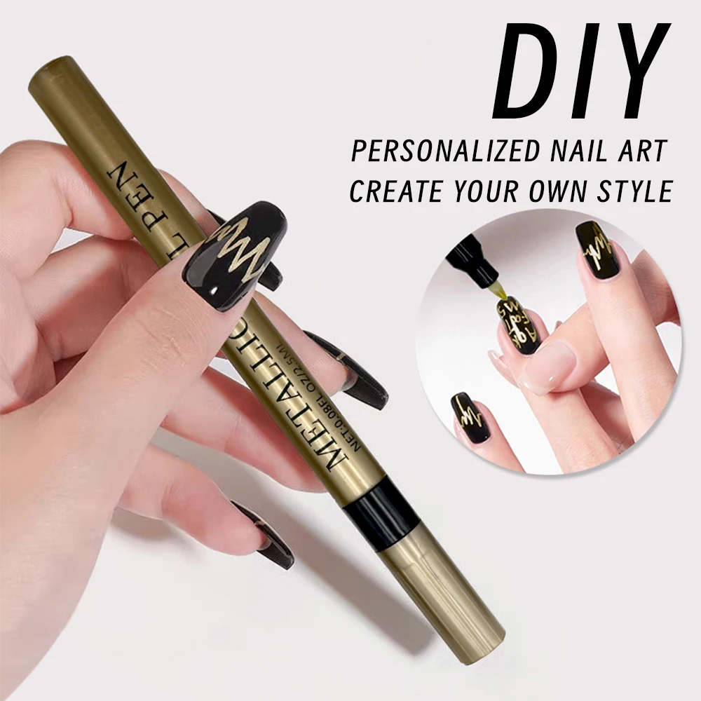 1 قطعة مسمار معدني الفن الكتابة على الجدران اللوحة القلم الذهب/الفضة/أبيض/أسود 4 اللون فرشاة الأظافر لرسم خط مسمار تصميم مانيكير أداة #2