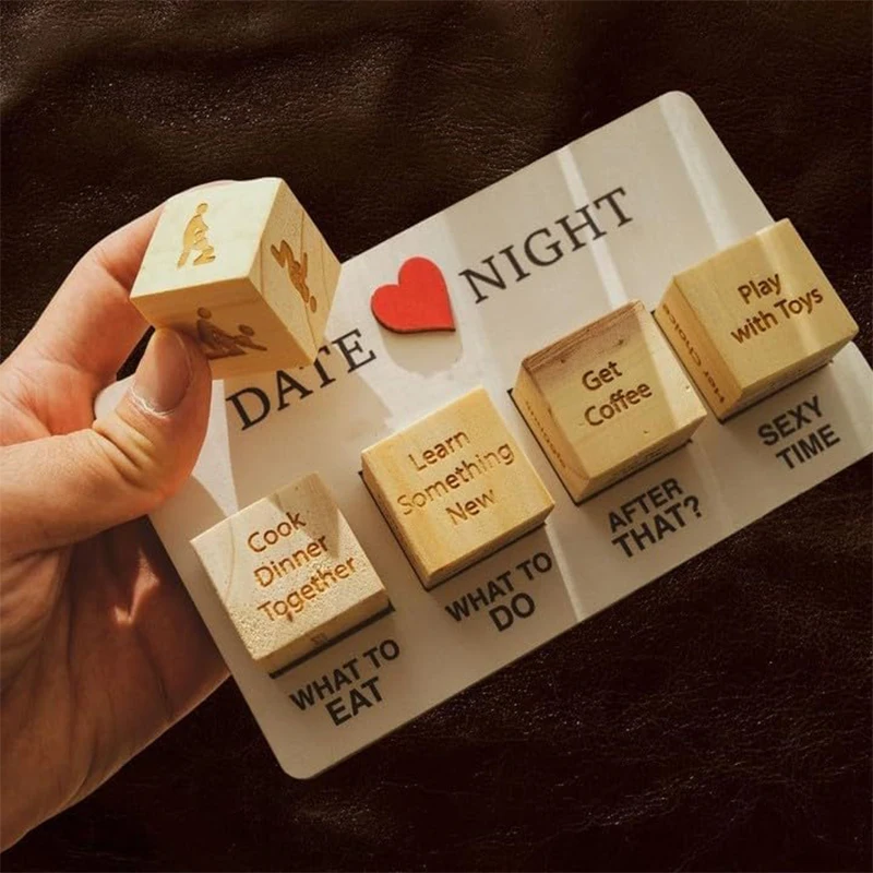 1Set Dice With A Mix Of Tantalizing Actions And Questions Date Night Wooden Dice Game For Couples, Wood Reusable Couple Dice