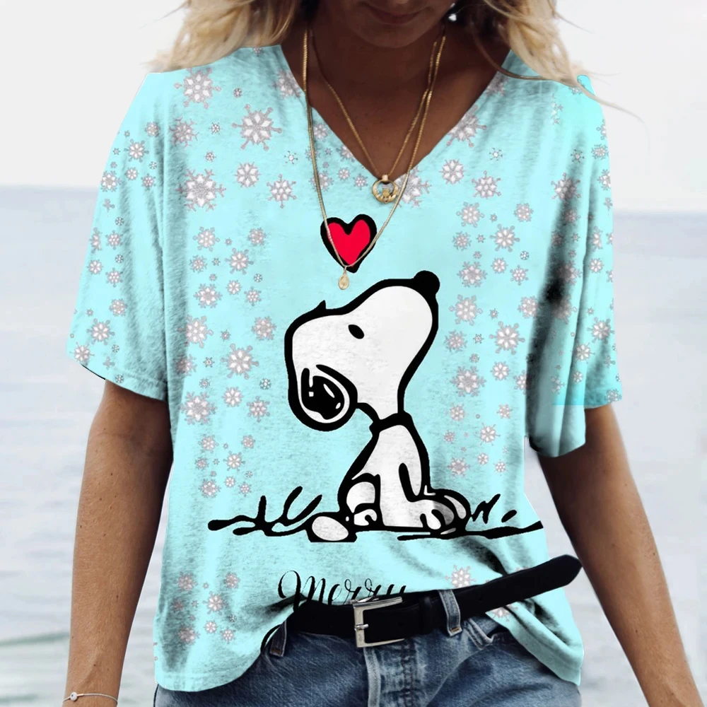 MINISO Summer Women Cartoon Snoopy Printing T-Shirt Fashion Tops Tees Casual Stylish Streetwear Female Outfit Harajuku Clothing