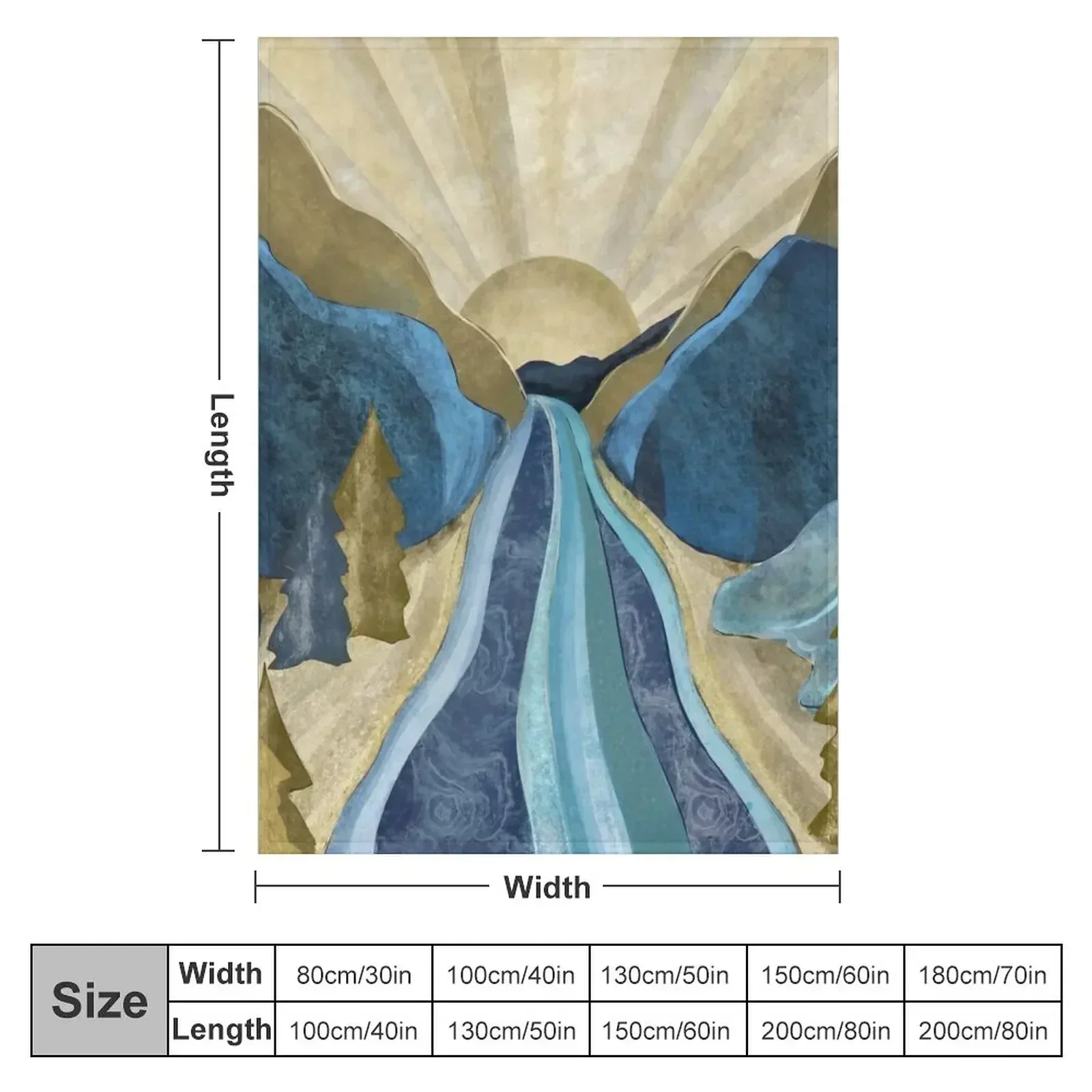Blue gold mountain river sunrise Throw Blanket couch cozy soft plush fuzzy picnic outdoor blanket