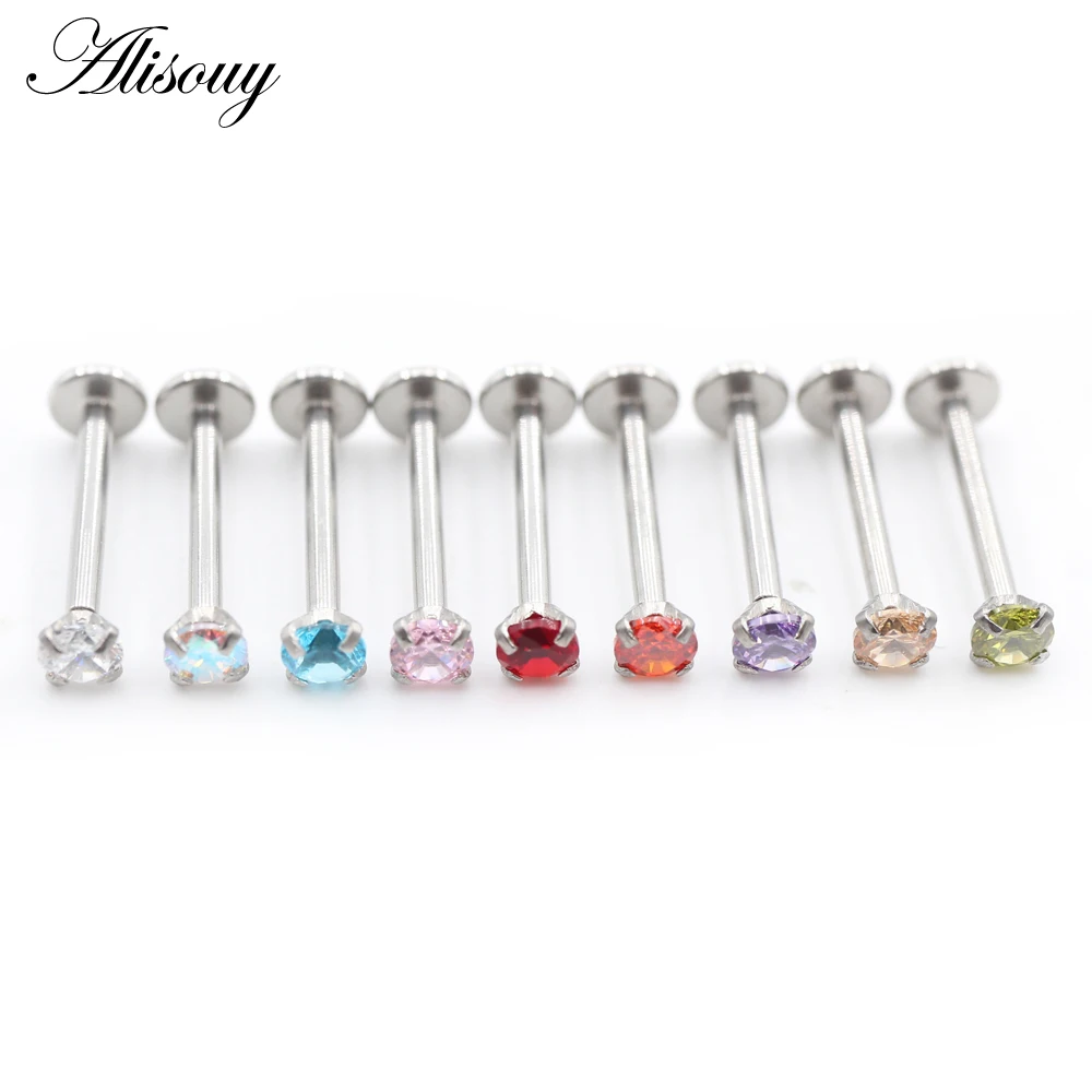 Alisouy 1PC Stainless Steel Internally Threaded Round Zircon Lip Labret Rings Ear Tragus Cartilage Helix Piercing Body Jewelry
