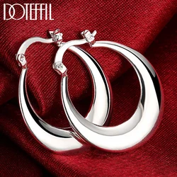 DOTEFFIL 925 Sterling Silver U Smooth Circle Hoop Earring For Woman Party Gift Fashion Charm Wedding Engagement Jewelry