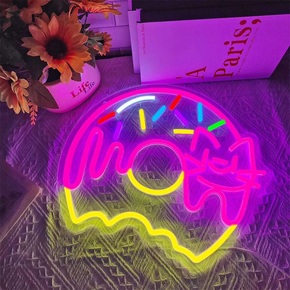 Donut Neon Sign Cute Donut Neon Sign for Wall Decor USB Powered Dimmable Food Animal Sign for Bed Room Living Room Restaurant