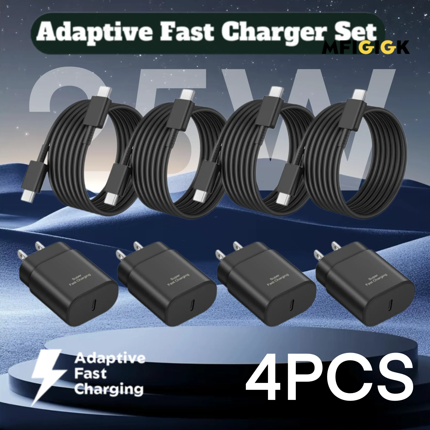 

MFIGlGK 4pcs 25W USB-C Super Fast Charger Adapter,with US Plug, for Samsung and Android Devices,