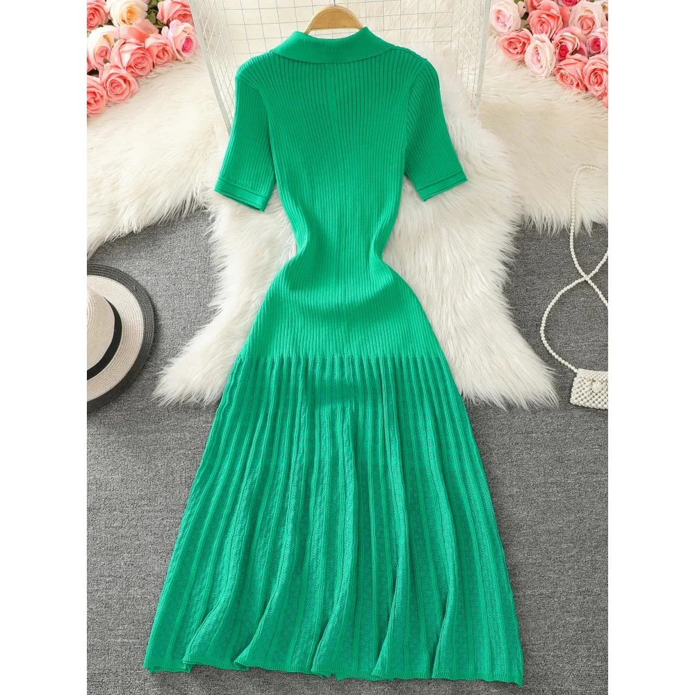 sweet Peter pan Collar knit Single Breasted Dress French Party Elegant Summer Sexy Slim Women sweet dresses