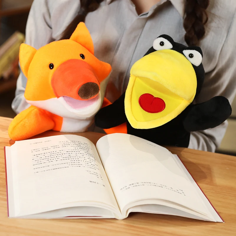 25 cm Fox Crow Baby Handpop Knuffel Cartoon Rollenspel Vertel Verhaal Doek Pop Educatief Speelgoed voor Kinderen Kids