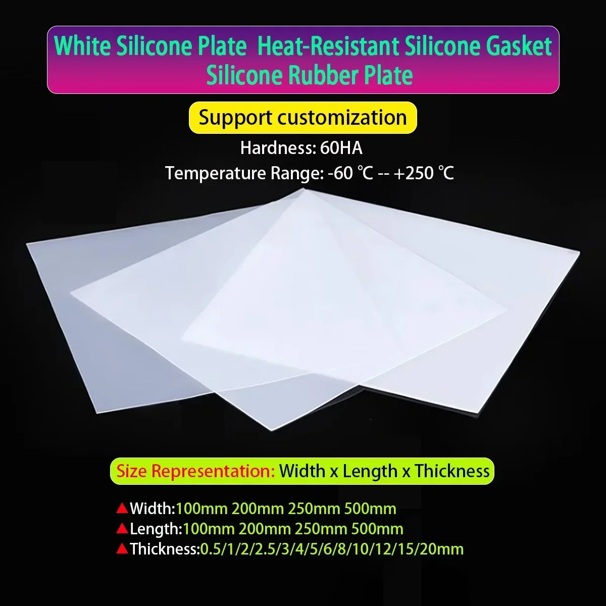 Silicone Rubber Plate,White Silicone Plate, Heat-Resistant Silicone Gasket,  Customized Processing Thk0.5-20mm W/L100-500mm